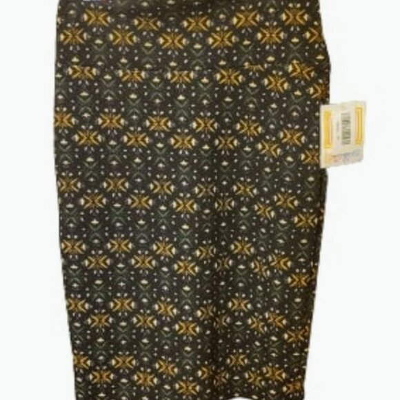 LuLaRoe Black with Green, Gold Stars Geometric Pattern Cassie Skirt Size XS NWT - Picture 1 of 5